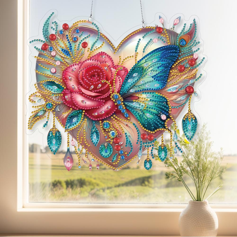 Acrylic Special Shape Flowers and Birds 5D DIY Diamond Painting Dots Pendant Diamond Painting Hanging Pendant for Wall Window