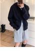 Women's Korean Style Pure Wool Hooded Zip-Up Knit Cardigan Sweater Coat - Autumn/Winter Loose Fit
