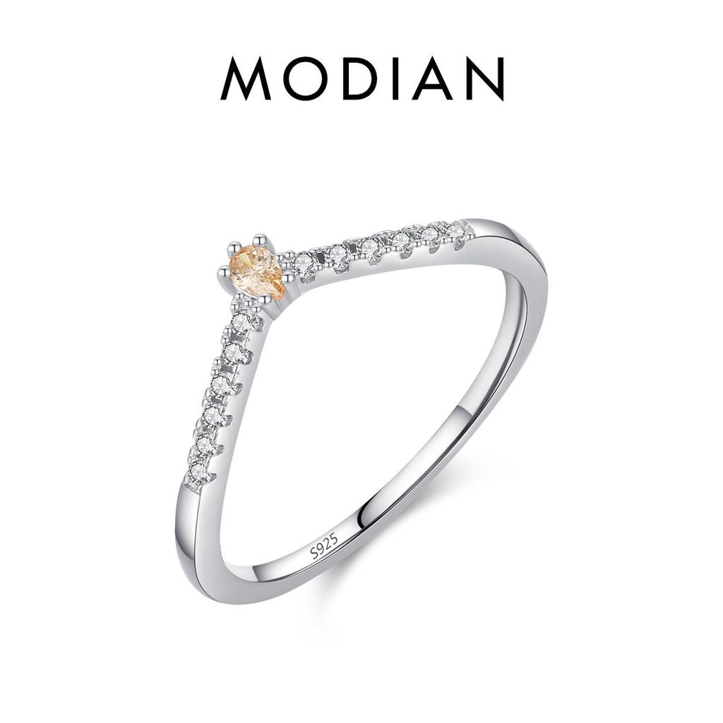 MODIAN 925 Sterling Silver Simple Arrow Shape Stackable Trendy Ring Rainbow Color Zircon Elegant Finger Rings For Women Jewelry