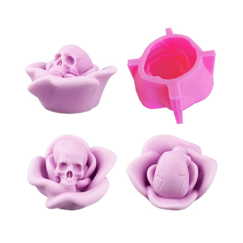 Multi-purpose Silicone Mould Easy Operation Flower Skull Shaped Mould for Candle Soap Ornament Making DIY Handmade Craft