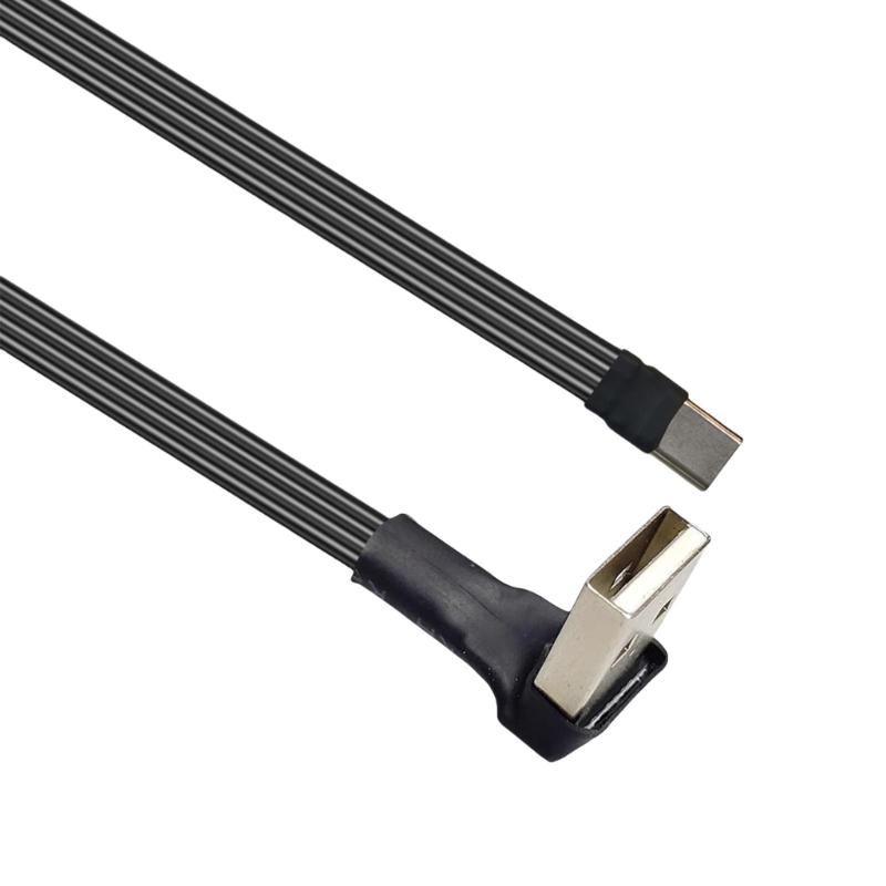 Flat Flexible Right Angled 90 Degree Usb Male to Type C Charging Data Cable 10W for Cellphone Laptop