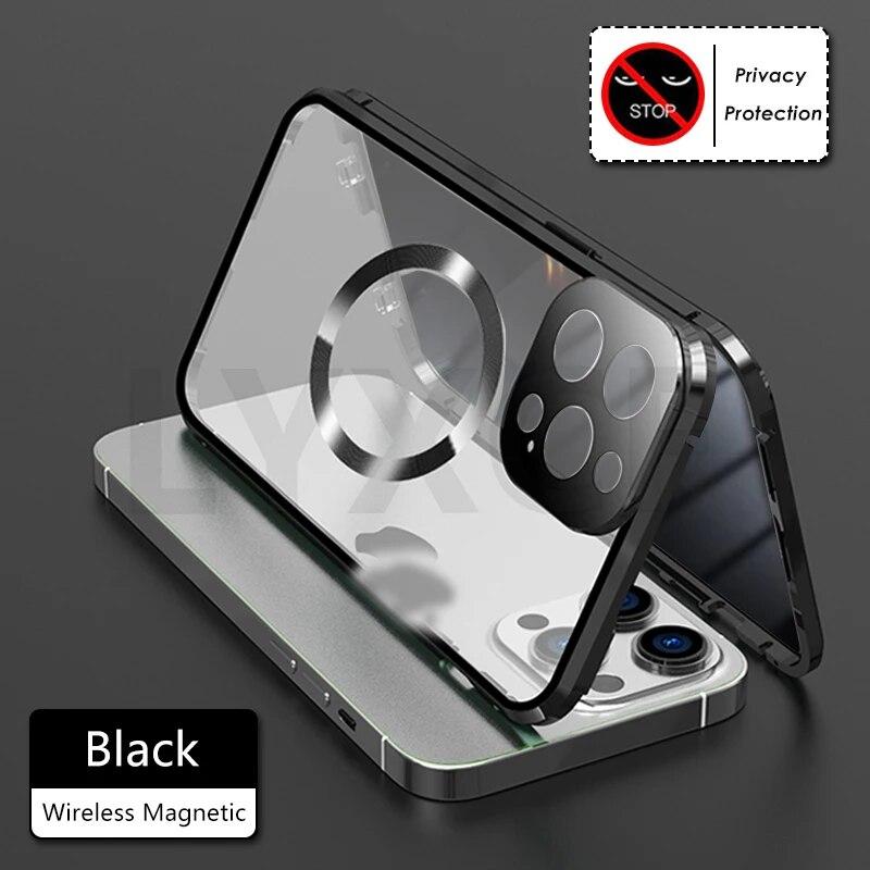 MagSafe Wireless Charging Anti-Peeping Privacy Case For iPhone 15 14 13 12 Pro Max Double Sided Glass Camera Lens Protect Cover