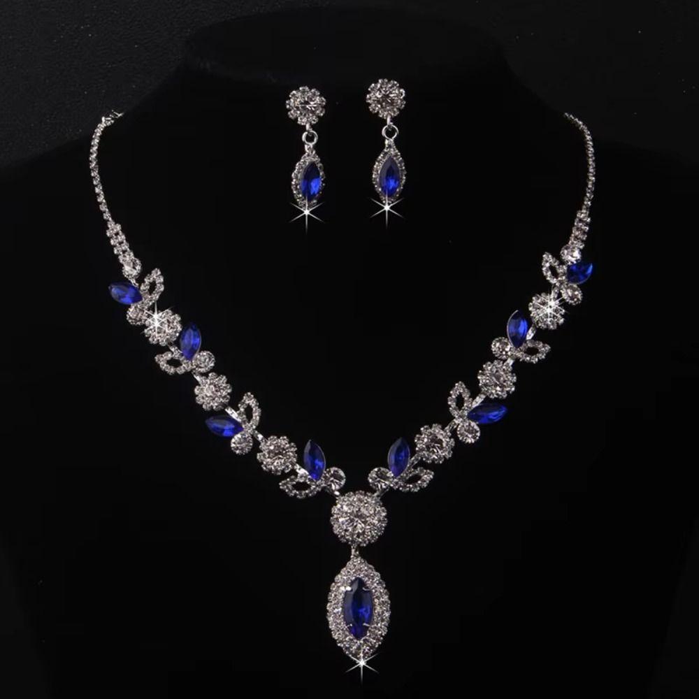 Crystal Necklace Earrings Three-piece Set Fringed Luxury Rhinestone Jewelry Collarbone Chain  Party