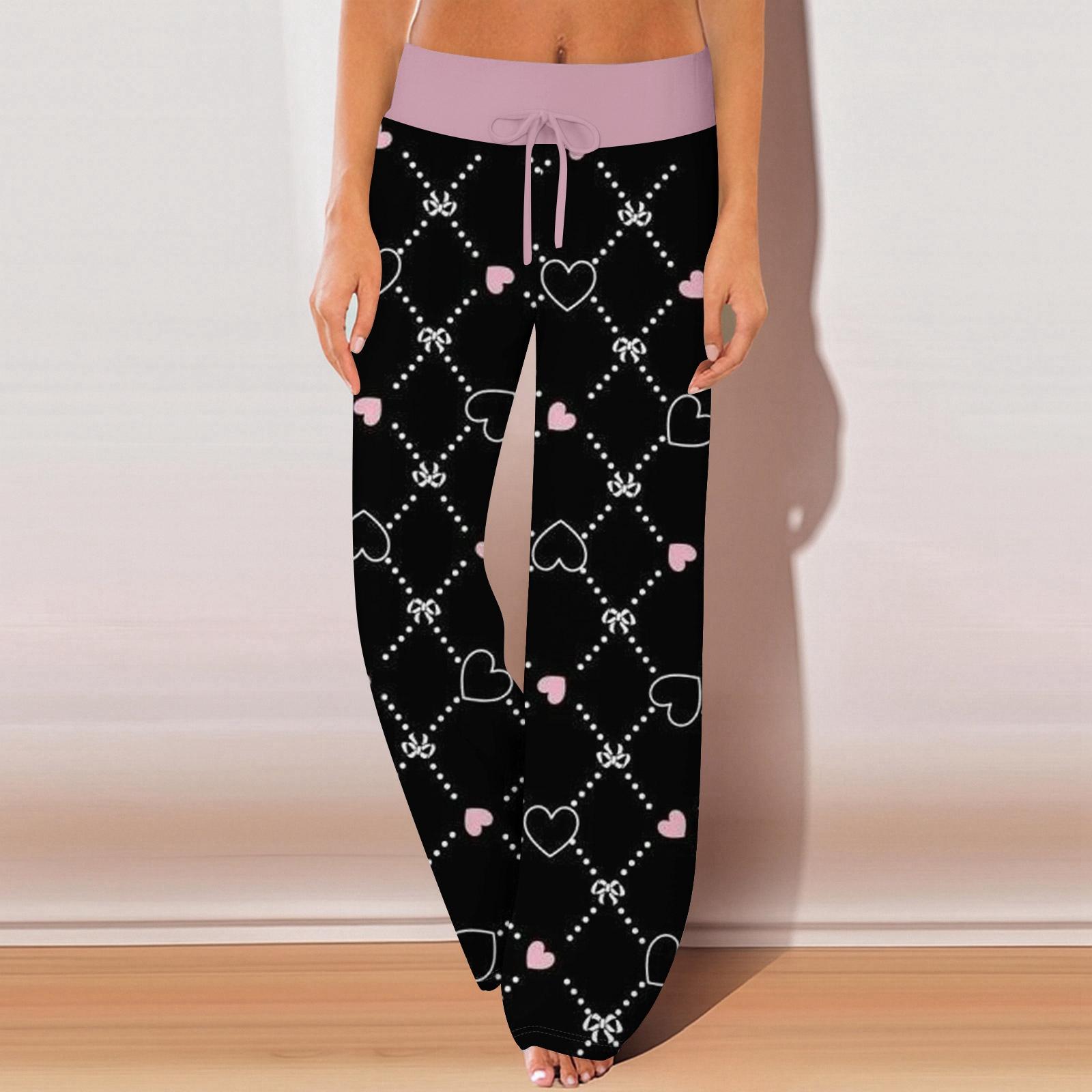 

Женские пижамные штаны, одежда для сна, повседневные брюки с эластичной резинкой на талии, удобные прямые свободные брюки для йоги L чёрный