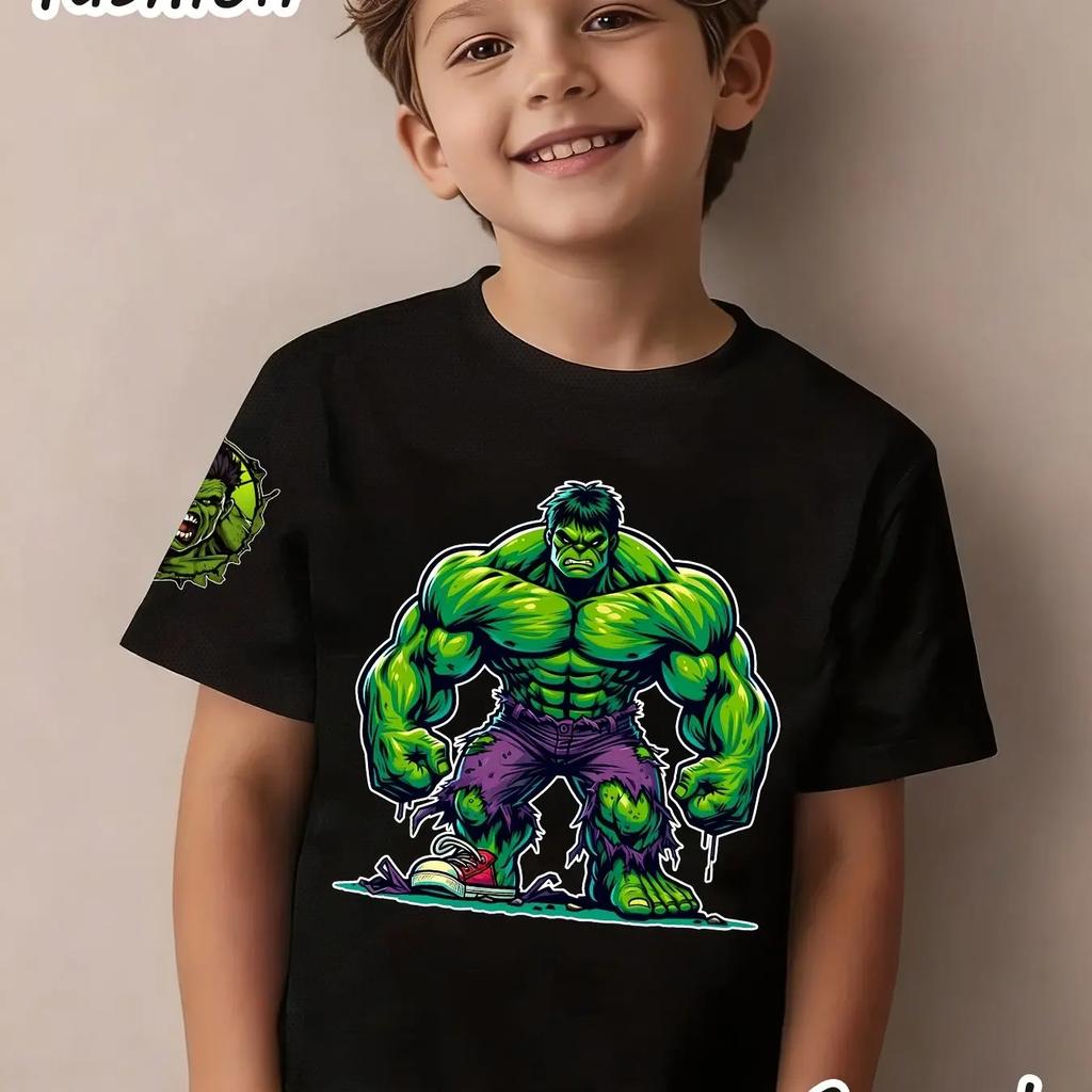 Hulk T-shirt Superhero Cartoon Print Summer Short Sleeve Children's Casual Top