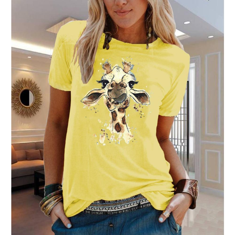 Animal Flower Print Short-sleeved T-shirt Women's Aesthetic Clothing Women's Clothing Graphic T-shirt Oversized Top
