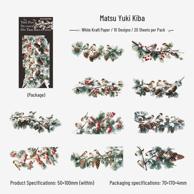 Beautiful Day Landscaping Sticker Pack: Retro Leaves & Branches for Four Seasons Journal DIY Collage