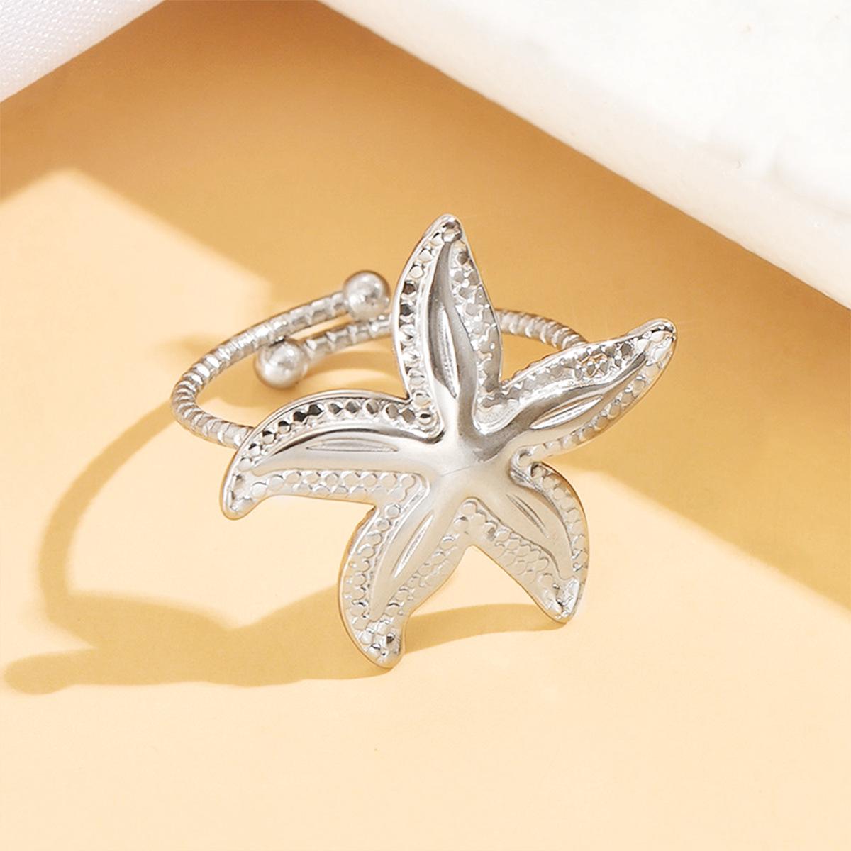 Stainless Steel Starfish Ring, 18K Gold-Plated Resort Style Jewelry