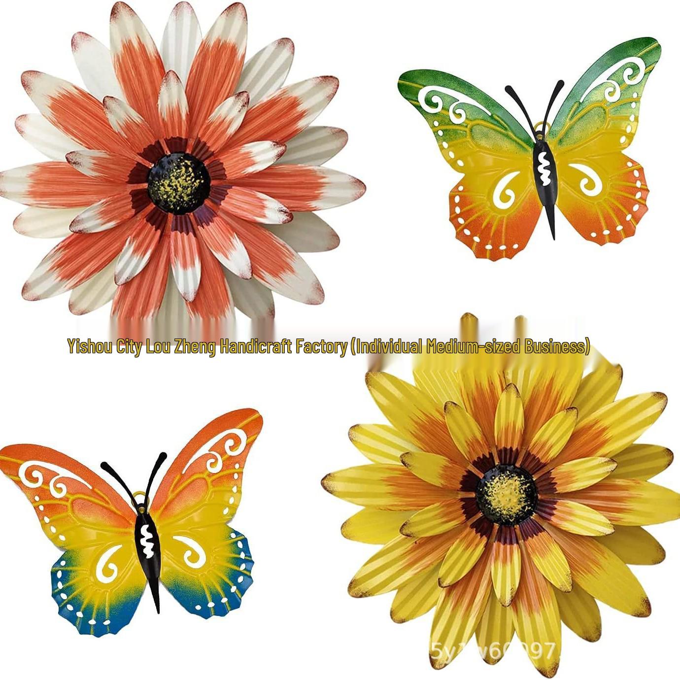 

4-Piece Metal Flower & Butterfly Wall Art Set for Garden, Bedroom, or Living Room
