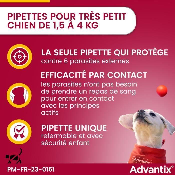 ADVANTIX Chien Solution Antiparasitaire Très Petite Race 1,5 À 4kg 6 Pipettes