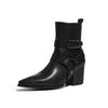 Supply Autumn and Winter Fashion High Heel Belt Buckle Large Size Pointed Thick Heel Western  Boots