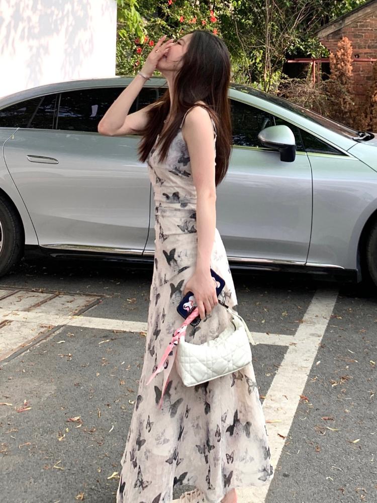 Temperamentní župan Femme Maxi šaty pro ženy Móda Sexy šátek bez rukávů Motýl bez zad Elegantní midi šaty Korea Summer