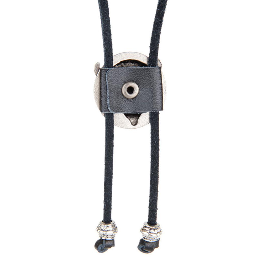 Bolo Tie Handmade Round Shape Western Cowboy Bola Tie Bull Head Faux Leather Pendant Necklace for Men
