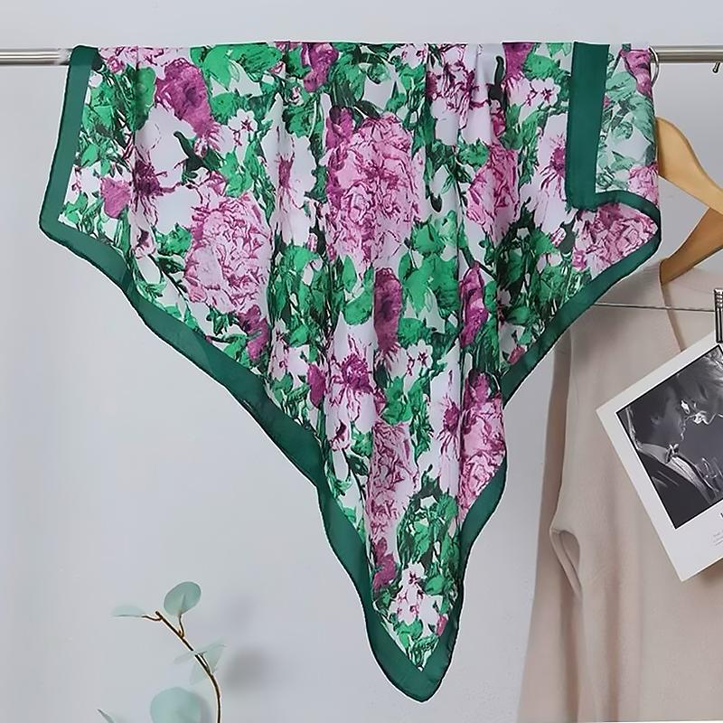 New Luxury Women Silk Scarves Square Flower Plants Printed Shawl Bandana Designer Scarf Headband Lady Fashion