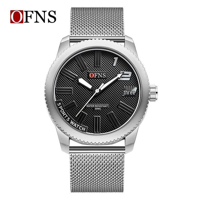 OFNS Men's Ultra-thin Quartz Wristwatch with Rotating Bezel and 3D Markers
