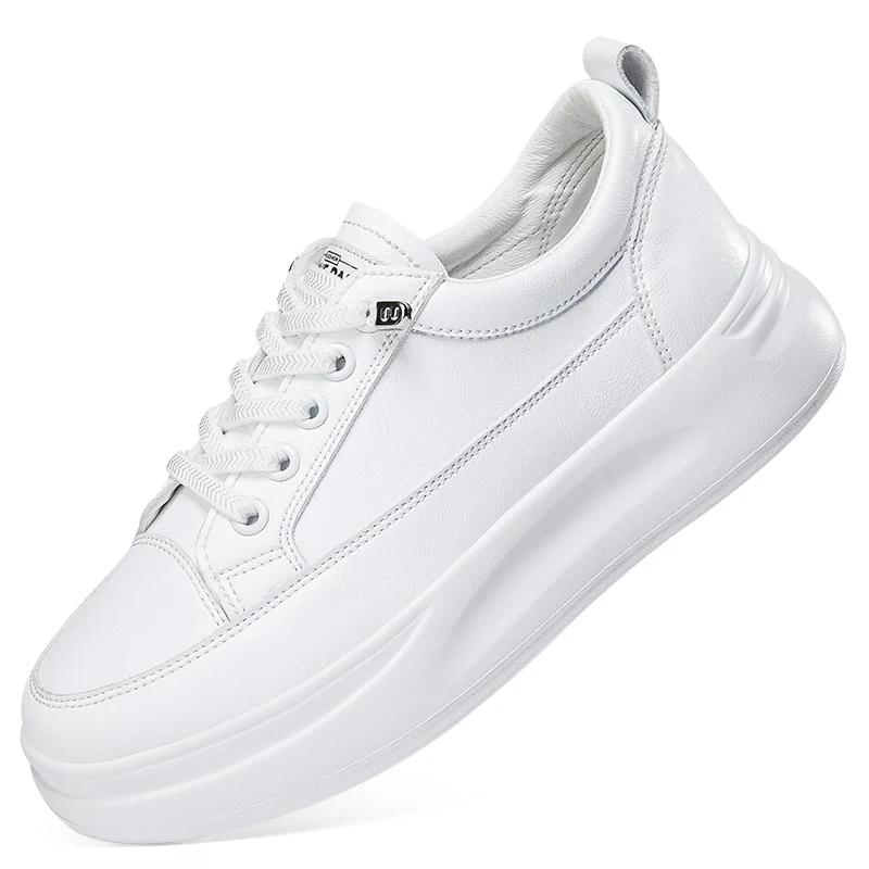 BKQU Leather Women's White Casual Shoes Woman Vulcanized Sneakers Slip on Sports Shoes Walking Running Platform Flats Footwear