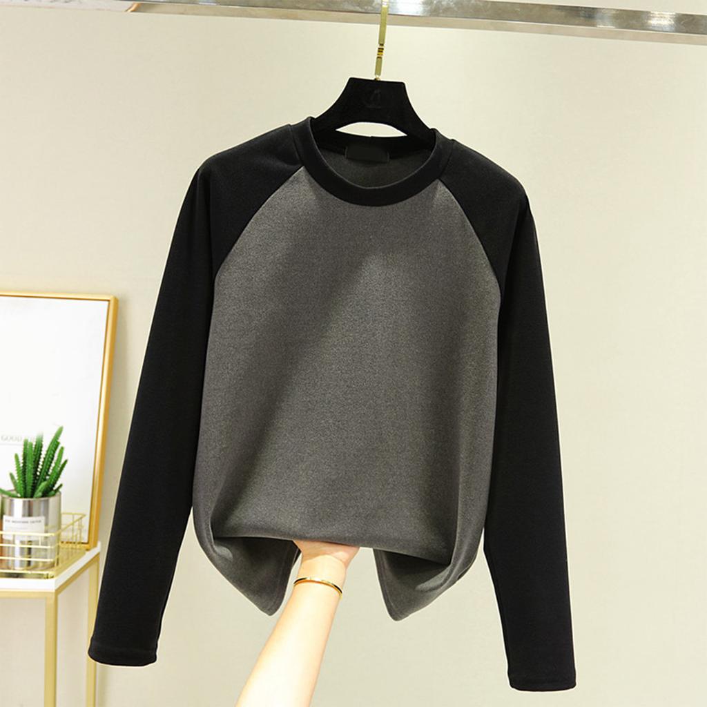 Ladies' Loose Comfortable Casual Fashionable And Warm Underwear With Seamless  Round Neck And Thick Velvet Long Sleeves Top