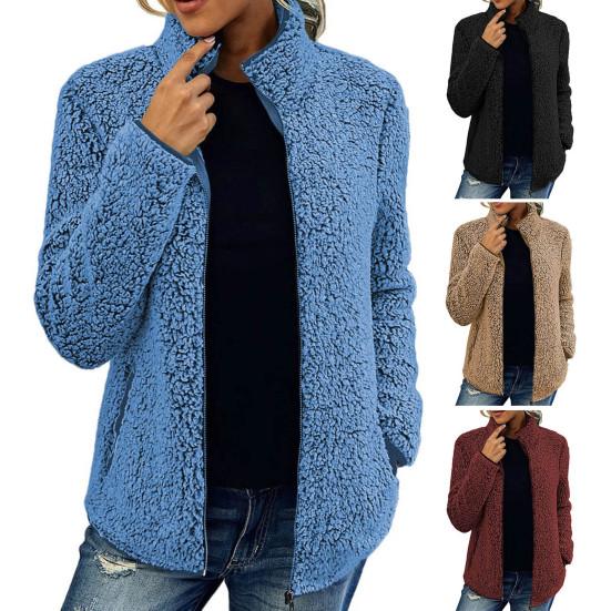 

Воротник-стойка, длинные рукава, карманы, застежка-молния, пушистое пальто, женское осенне-зимнее однотонное плюшевое пальто, уличная одежда S чёрный