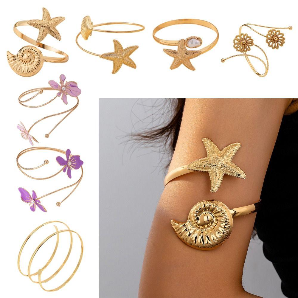 Multi Style Opening Arm Bracelet Metal Arm Bracelet Elegant Flower Bracelet  Hand Jewelry