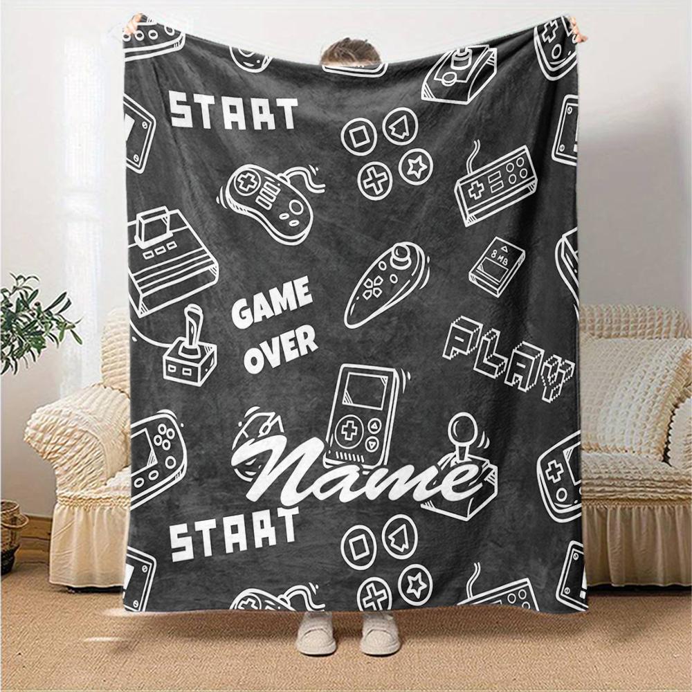 Custom Name Game Controller Theme Printed Blanket - Perfect for Couch, Bed, Travel & Outdoor Use | Machine Washable, Cozy & Durable.