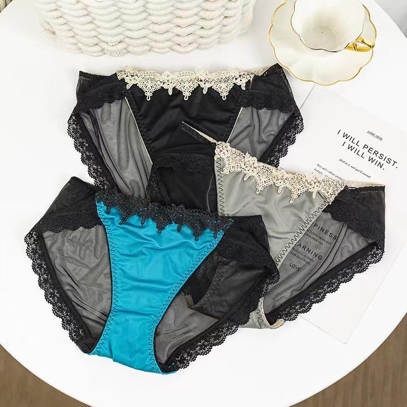 Solid Color Sumptuous Hollow Out Women Low-rise Net Lace Panties Briefs Underwear