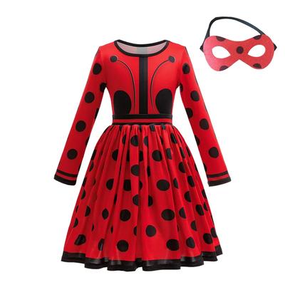 Halloween 2025 Girls Ladybug Costume Long Sleeve Casual Dress Fancy Costume Carnival Party Masquerade Performance Part