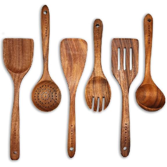 Wooden Spoons for Cooking,10 Pcs Natural Teak Wooden Kitchen Utensils Set Wooden Utensils for Cooking Wooden Cooking Utensils Wooden Spatulas for