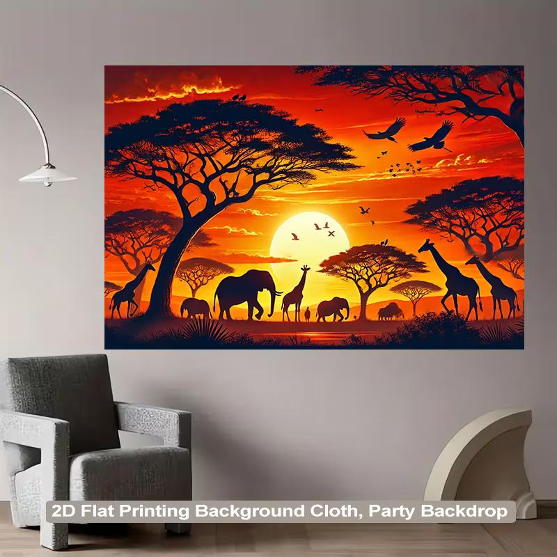 Tropical African Safari Animal Tapestry, Sunset Landscape Wall Art for Bedroom Living Room Dorm Party Backdrop