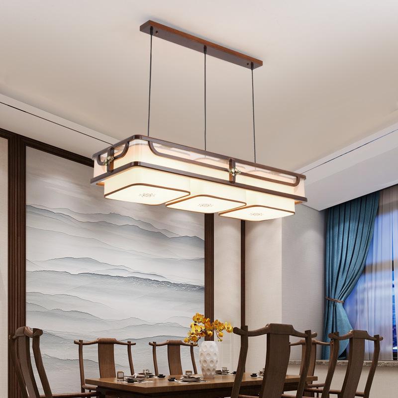 2025 Modern Chinese Style Chandelier In Walnut & Golden Sandalwood for Zen Tea Room or Bar