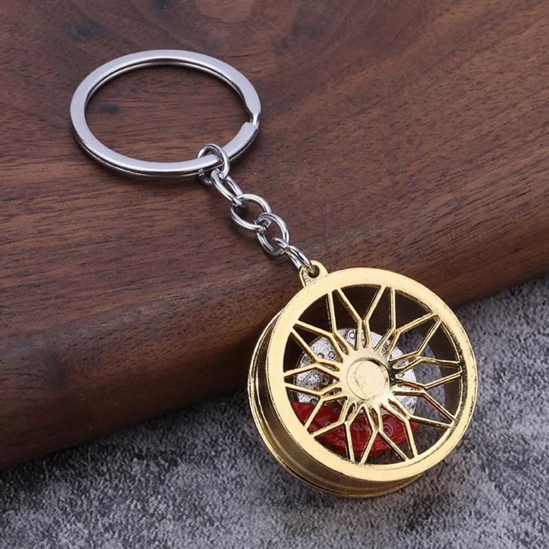 Car Wheel Keychain for Drivers, Rotating Brake Disc Metal Key Ring with Backpack Charm and Auto Culture Style Accessory