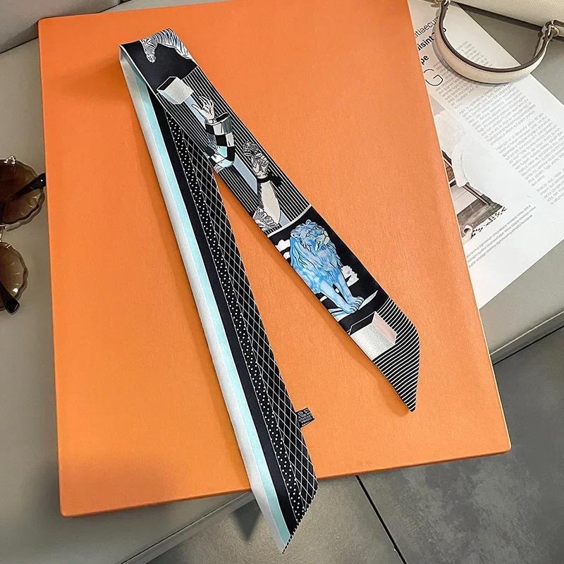 Silk Scarf Women Luxury Chain Print Bag Skinny Scarves Wraps Wrist Towel Foulards Neckerchief Headband Muslim Hijabs