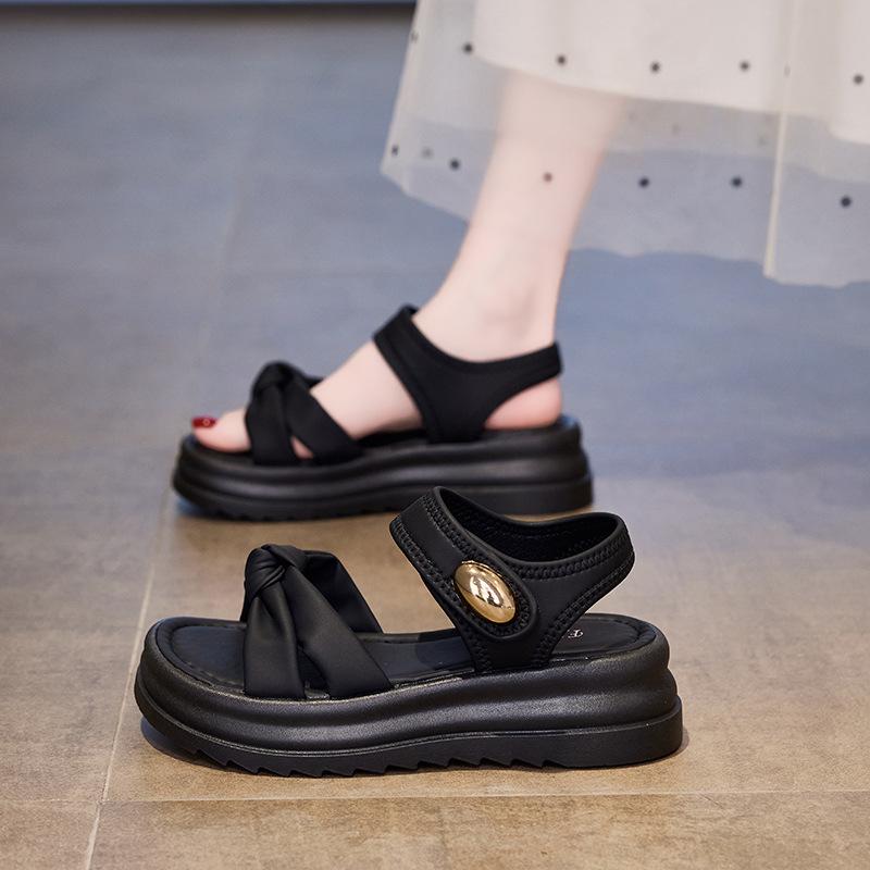 Black Sandals Women's Bow with Skirt Small Size 34 Shoes Summer 2025 New Maternity Sandals