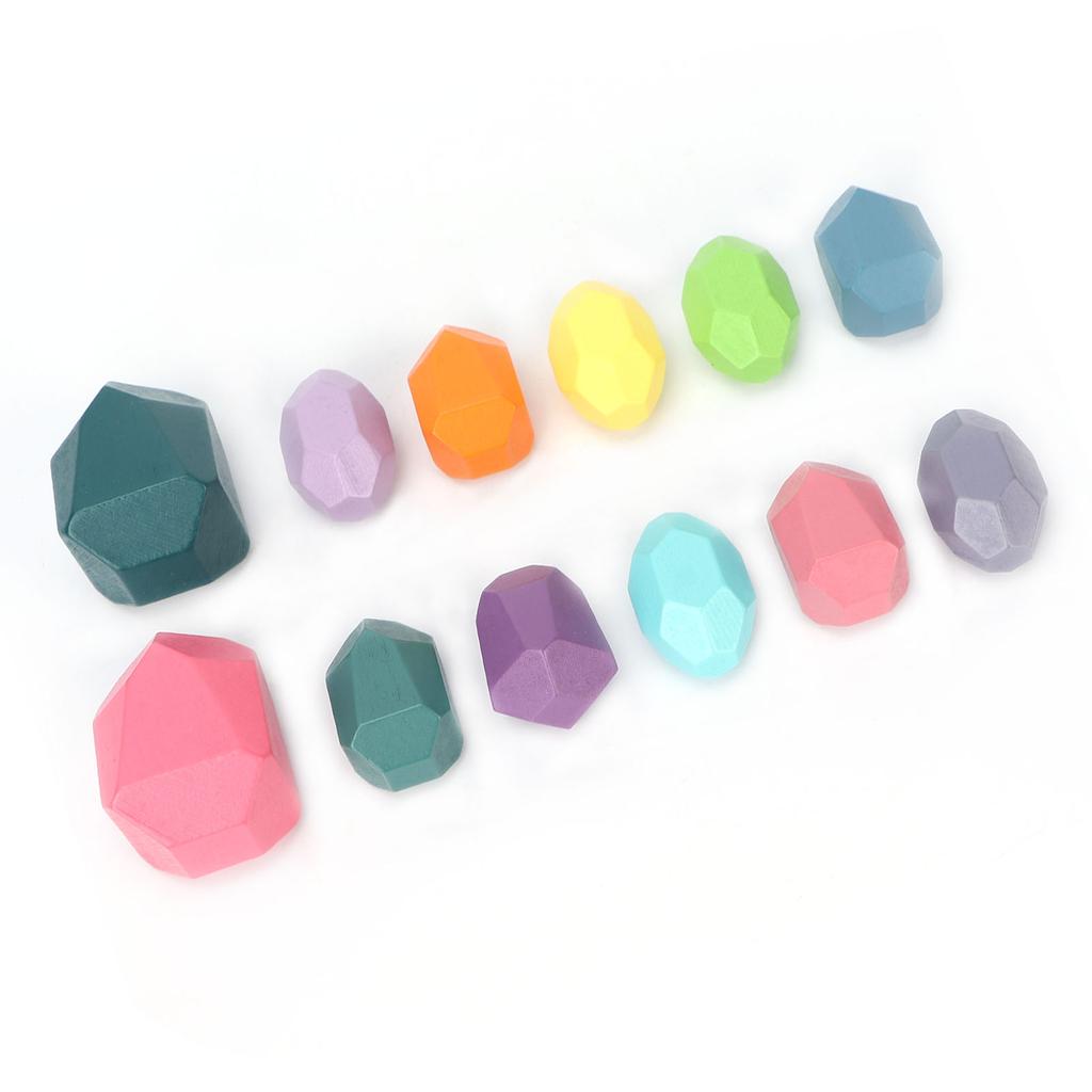 12 Pcs Colorful Wooden Rock Balancing Blocks Parent Child Interaction Educational Puzzle Toys