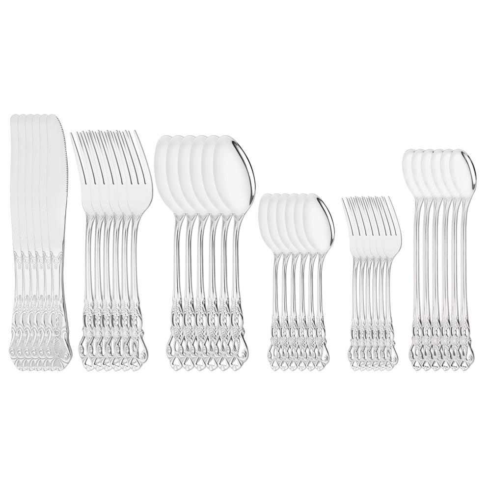 

Western 36Pcs Flatware Royal Rainbow Dinnerware Set Stainless Steel Mirror Knife Spoon Fork Ice Spoon Cutlery Home Tableware Set серебряный