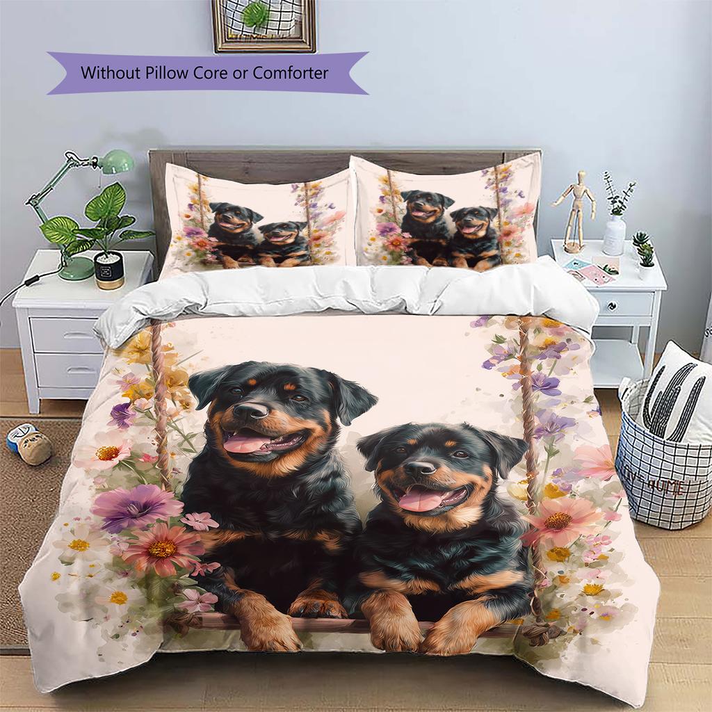 Pink Rottweiler Pattern Bedding Home Decoration Birthday Gift (1 * duvet cover + 2 * pillowcase, without core)