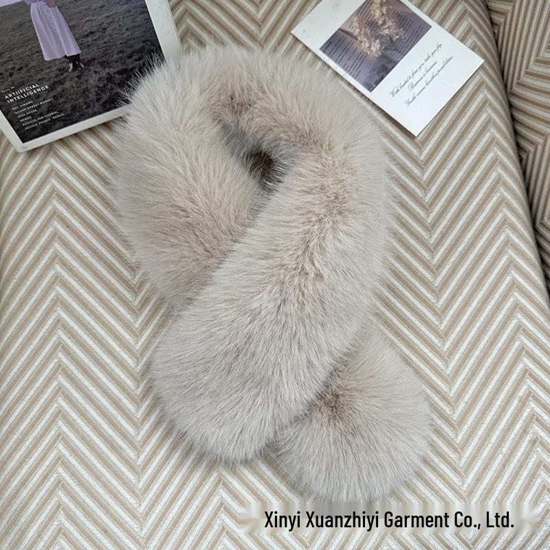 Double-Sided Faux Fox Fur Scarf: Thick, Warm, and Versatile Neck Warmer for Autumn and Winter.