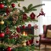 New Christmas Tree Red Flocking Ornaments and Bow Decorations