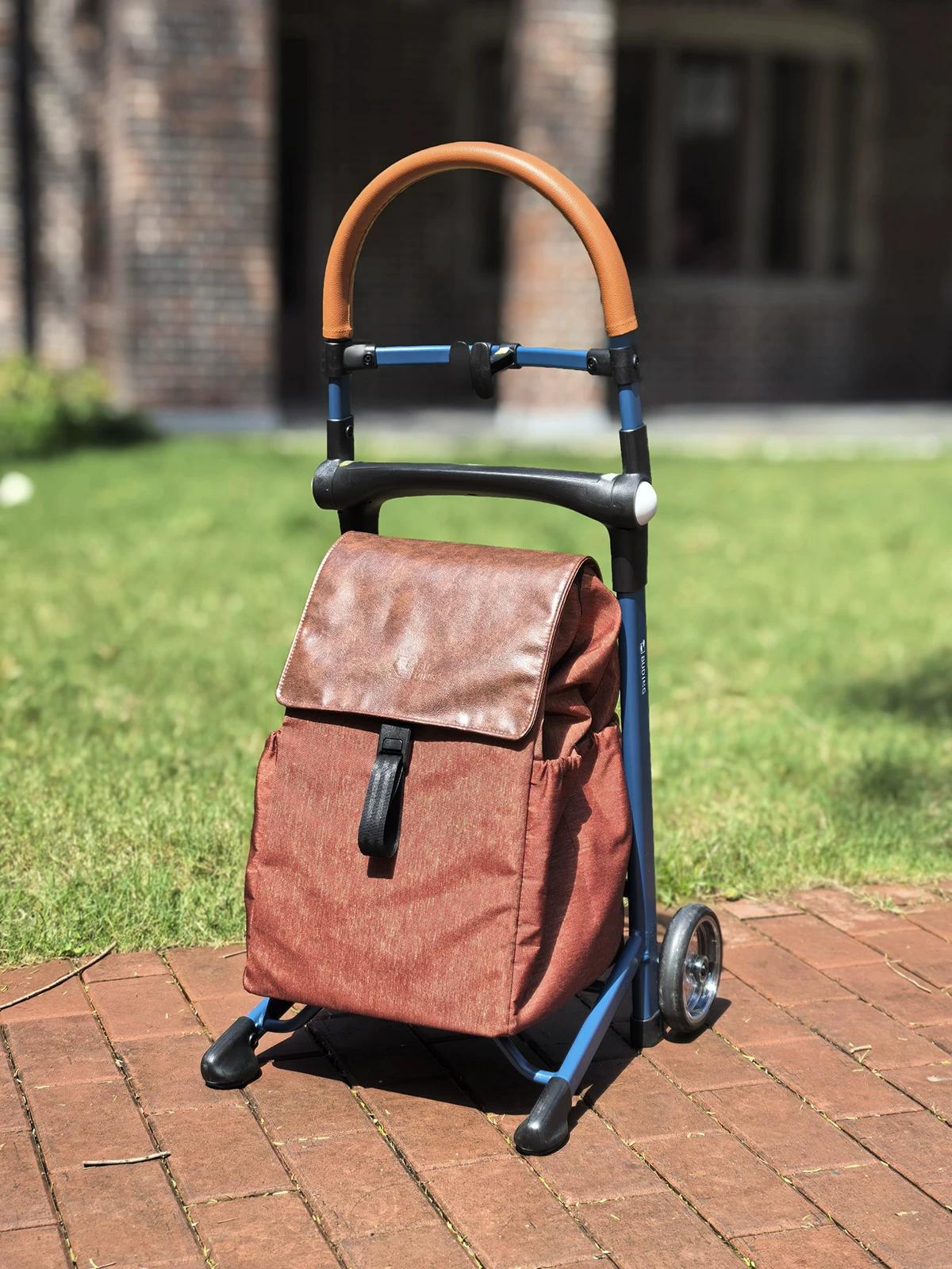 Portable Folding Shopping Trolley, Lightweight Aluminum Cart with Telescoping Handle and Wheels, Space Saving Collapsible Cart