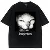 2025 Vintage Funny Ibuprofen Cat Meme Graphic T Shirt Men Women Humor Fashion T Shirts Oversized Casual Streetwear T-shirts