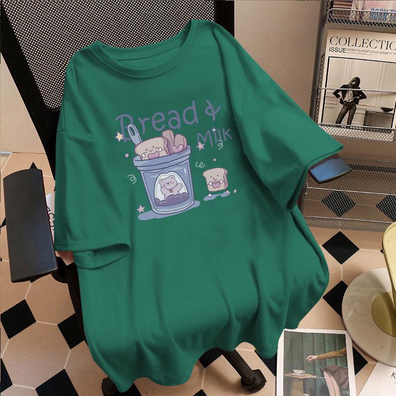 Japanese Cute Plus Size Purple Printed Cotton T-Shirt for Women - Loose, Short Sleeve, Summer Style