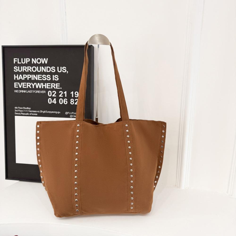 Solid Color Suede Leather Shoulder Bag PU Leather Matte PU Handbag Suede Rivet Tote Bag  Outdoor