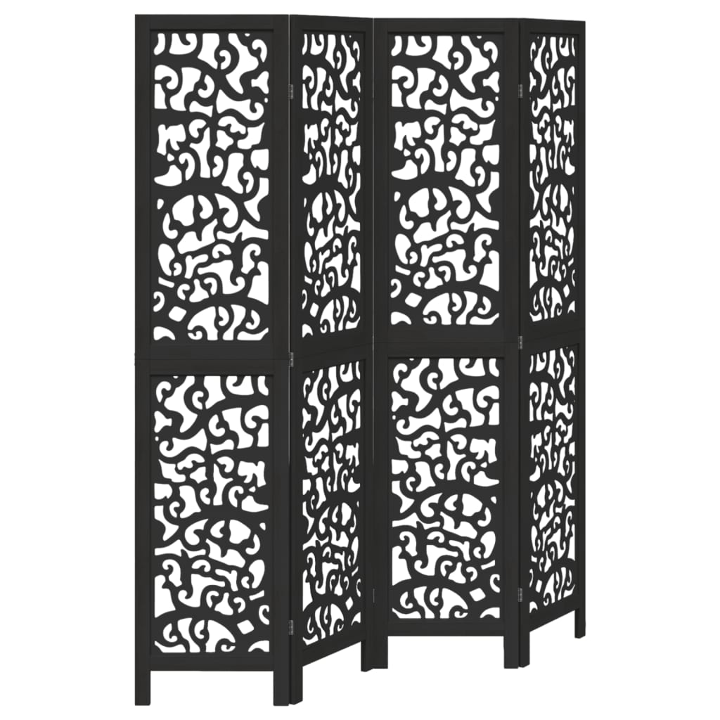 Vidaxl Room Divider, 4-Panel, Black, Solid Paulownia Wood