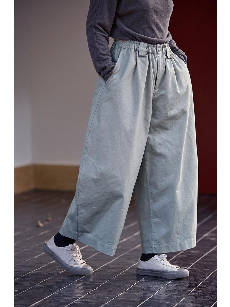 Winter Retro Silver-Gray-Green Glossy Long-Pile Cotton Elastic Waist Carrot Pants Medium