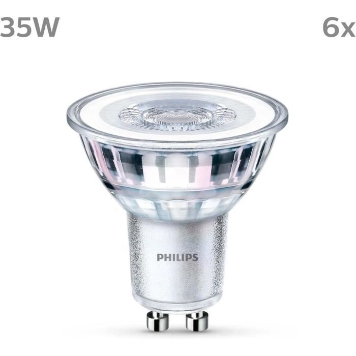Ampoule LED spot - PHILIPS - GU10 - 5W - 35W - Pack de 6 ampoules - 255 lumens - Blanc chaud