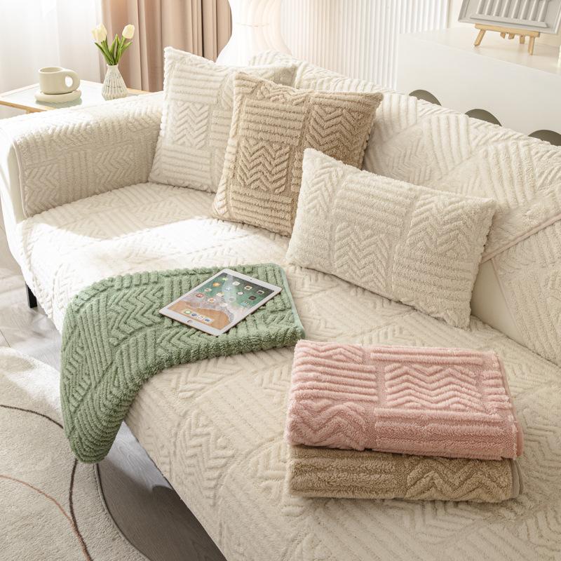 Thicken Plush Sofa Cover Stripe Sofa Cushion for Living Room Decor Winter Armchair Towel Furniture Allsize Seat Cover Slipcover