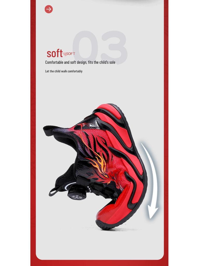 Jesień 2025 Czerwone Sportowe Buty Chłopięce z Obrotowym Zapięciem - Oddychające Buty do Biegania dla Dzieci
