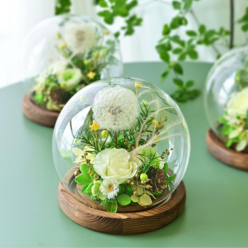Teachers' Day Gift Eternal Flower Dandelion Glass Cover Rose Box Simulation Gypsy Star Bouquet Preserve Flowers