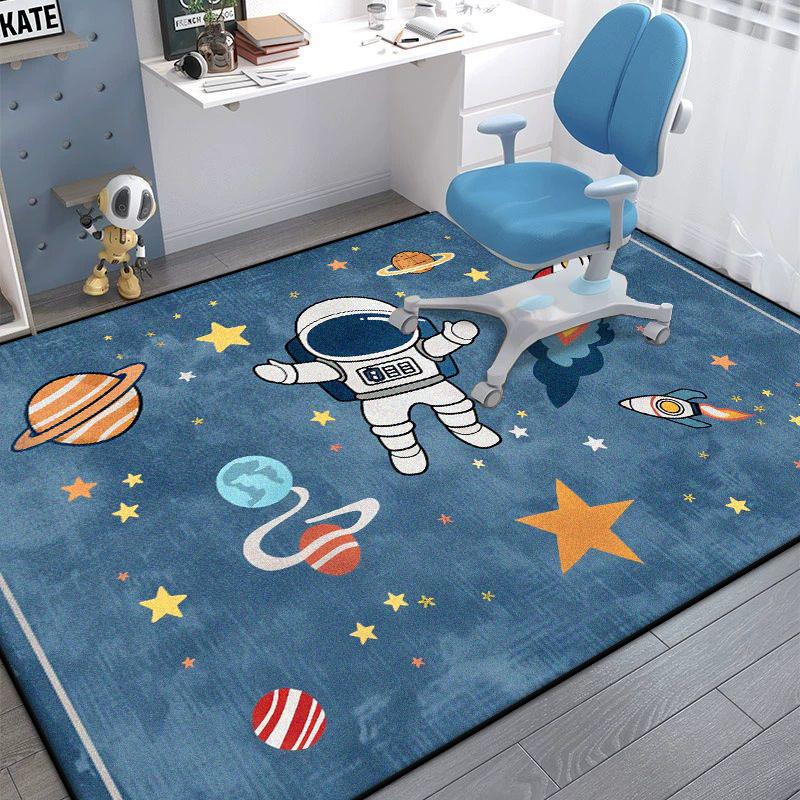 Astronaut Bedroom Chair Mat Cartoon Decoration Fluffy Plush Carpet for Living Room Large Area Gaming Room Non-slip Rugs Washable