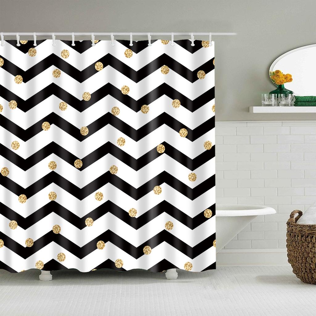 Plant Stripes Shower Curtain Bathroom Waterproof Polyester Shower Curtains for Bathroom Flower Print Bath Curtain with Hooks