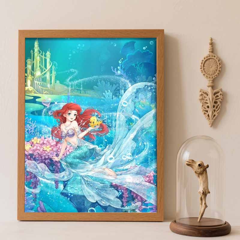 Disney Diamond Painting 5D Handmade DIY Ariel Diamond Stickers Home Room Decorations Gifts Round 20x30cm